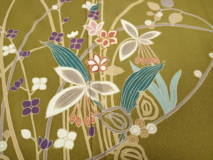 平和屋着物●訪問着　駒刺繍　草花文　金彩　正絹　逸品　CABF3399ut