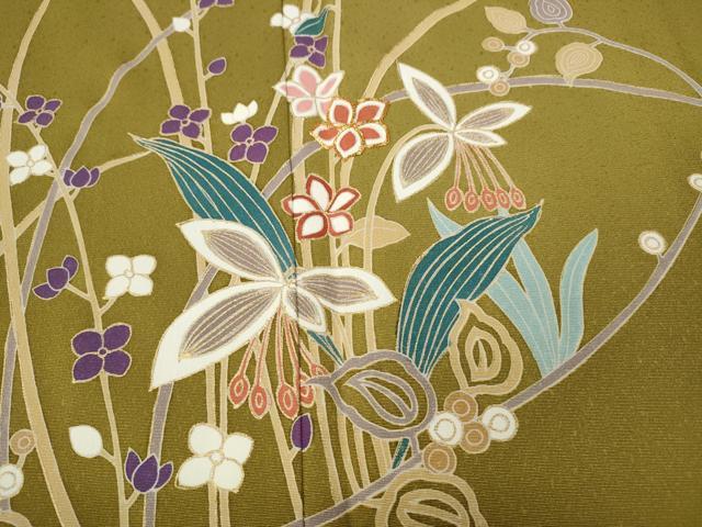 平和屋着物●訪問着　駒刺繍　草花文　金彩　正絹　逸品　CABF3399ut