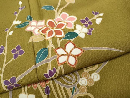 平和屋着物●訪問着　駒刺繍　草花文　金彩　正絹　逸品　CABF3399ut
