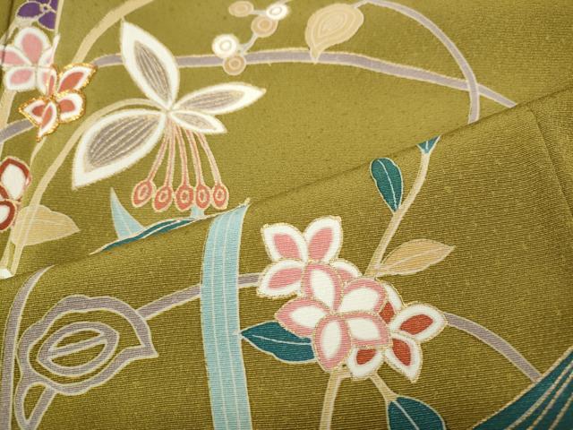 平和屋着物●訪問着　駒刺繍　草花文　金彩　正絹　逸品　CABF3399ut