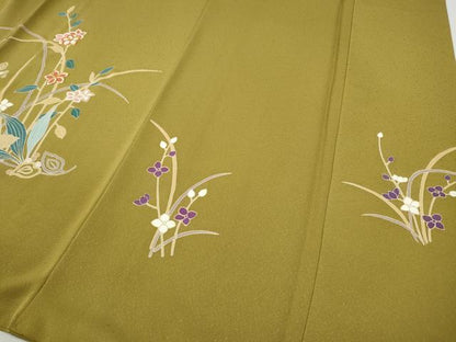 平和屋着物●訪問着　駒刺繍　草花文　金彩　正絹　逸品　CABF3399ut