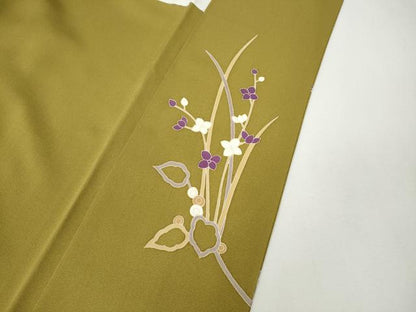 平和屋着物●訪問着　駒刺繍　草花文　金彩　正絹　逸品　CABF3399ut