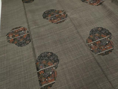 平和屋着物●本場大島紬　7マルキ　泥染め　人物雪輪花唐草文　証紙付き　正絹　逸品　未使用　CABF3407ut