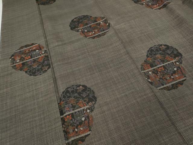 平和屋着物●本場大島紬　7マルキ　泥染め　人物雪輪花唐草文　証紙付き　正絹　逸品　未使用　CABF3407ut