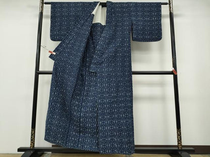 平和屋着物●久留米絣　下川富士男作　単衣　民芸手織　吉祥文　証紙付き　綿　逸品　CABF3408ut
