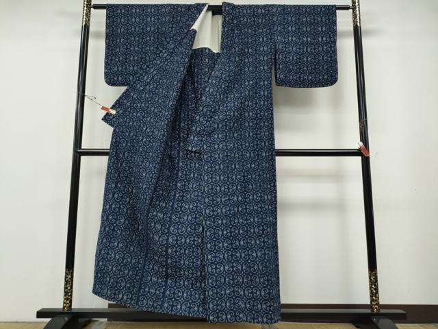 平和屋着物●久留米絣　下川富士男作　単衣　民芸手織　吉祥文　証紙付き　綿　逸品　CABF3408ut