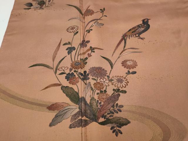 平和屋着物●訪問着　本場縞大島紬　縞無地　花鳥文　証紙付き　正絹　逸品　CABF3411ut