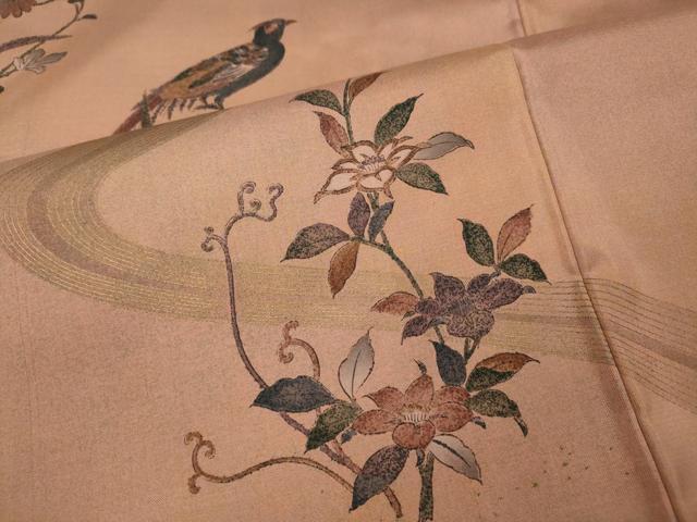 平和屋着物●訪問着　本場縞大島紬　縞無地　花鳥文　証紙付き　正絹　逸品　CABF3411ut