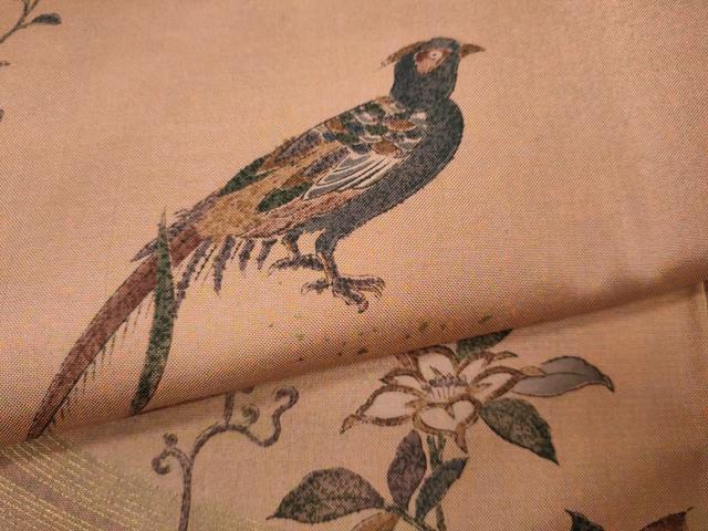 平和屋着物●訪問着　本場縞大島紬　縞無地　花鳥文　証紙付き　正絹　逸品　CABF3411ut 平和屋着物○訪問着 本場縞大島紬 縞無地 花鳥文 証紙付き 正絹