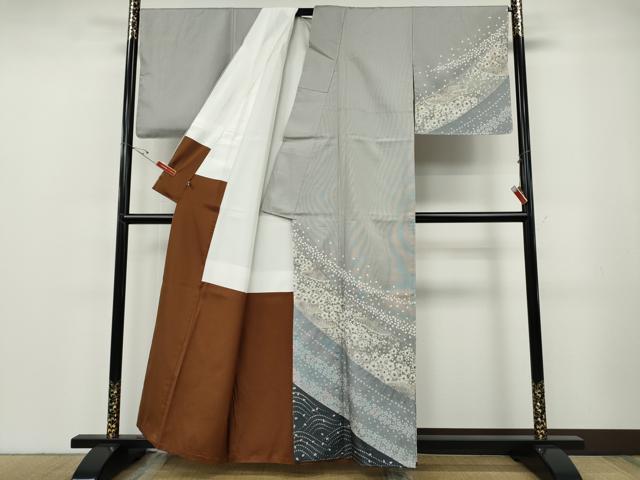 平和屋着物●訪問着　本場染大島紬　作家物　絞り　舞花文　正絹　逸品　CABF3415ut