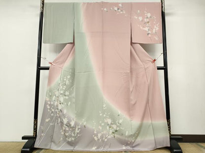 平和屋着物●訪問着　友禅　枝花文　暈し染め　正絹　逸品　CABF3416ut