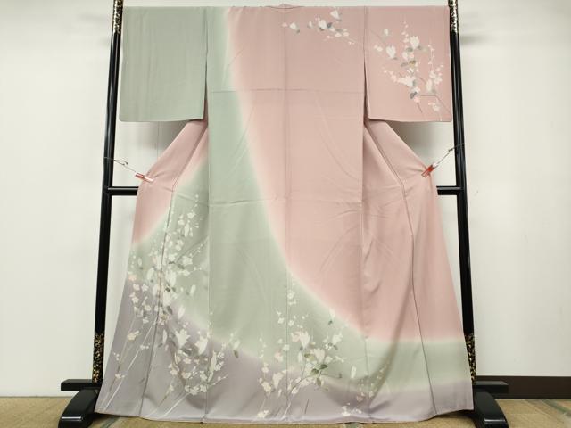 平和屋着物●訪問着　友禅　枝花文　暈し染め　正絹　逸品　CABF3416ut