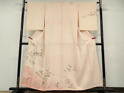 平和屋着物●十日町　名門　滝泰謹製　訪問着　絞り　風景草花文　暈し染め　金銀彩　正絹　逸品　CABF3418ut