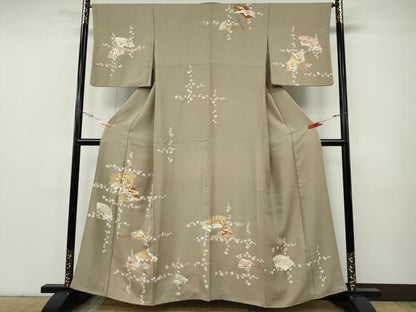 平和屋着物●訪問着　地紙扇面花文　金彩　正絹　逸品　CABF3424ut