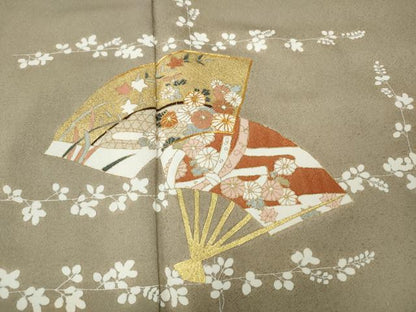 平和屋着物●訪問着　地紙扇面花文　金彩　正絹　逸品　CABF3424ut