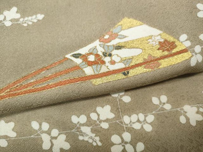 平和屋着物●訪問着　地紙扇面花文　金彩　正絹　逸品　CABF3424ut