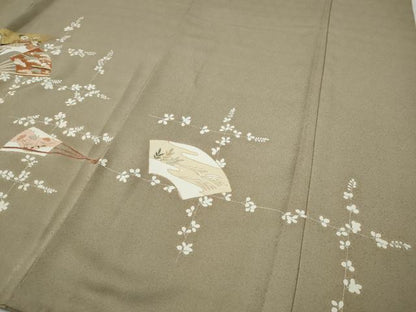 平和屋着物●訪問着　地紙扇面花文　金彩　正絹　逸品　CABF3424ut