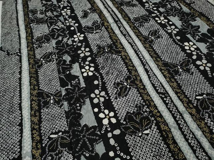 平和屋着物●上質な小紋　花蝶間道　黒地　金彩　ロング丈　正絹　逸品　CABF3427ut