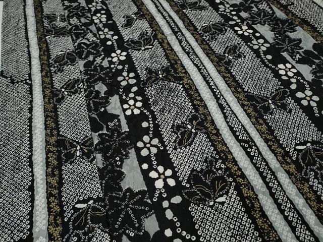 平和屋着物●上質な小紋　花蝶間道　黒地　金彩　ロング丈　正絹　逸品　CABF3427ut