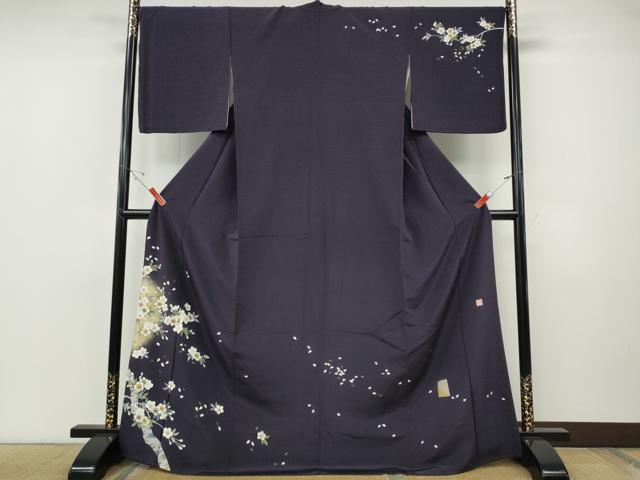 平和屋着物●訪問着　作家物　駒刺繍　枝桜文　金彩　ロング丈　正絹　逸品　CABF3428ut