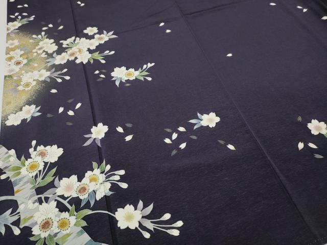 平和屋着物●訪問着　作家物　駒刺繍　枝桜文　金彩　ロング丈　正絹　逸品　CABF3428ut