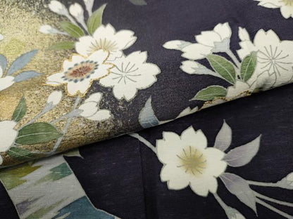 平和屋着物●訪問着　作家物　駒刺繍　枝桜文　金彩　ロング丈　正絹　逸品　CABF3428ut