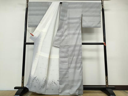 平和屋着物●染色作家　奥田祐斎　紬　横段文　正絹　逸品　CABF3432ut
