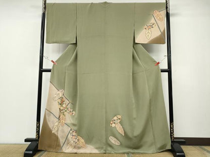 平和屋着物●訪問着　舞花文　暈し染め　金銀彩　鬼しぼ縮緬　正絹　逸品　CABF3434ut