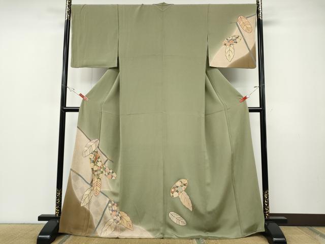 平和屋着物●訪問着　舞花文　暈し染め　金銀彩　鬼しぼ縮緬　正絹　逸品　CABF3434ut