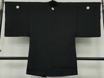 平和屋着物●男性　黒紋付　羽織セット　正絹　逸品　CABF3437ut