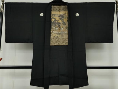 平和屋着物●男性　黒紋付　羽織セット　正絹　逸品　CABF3437ut