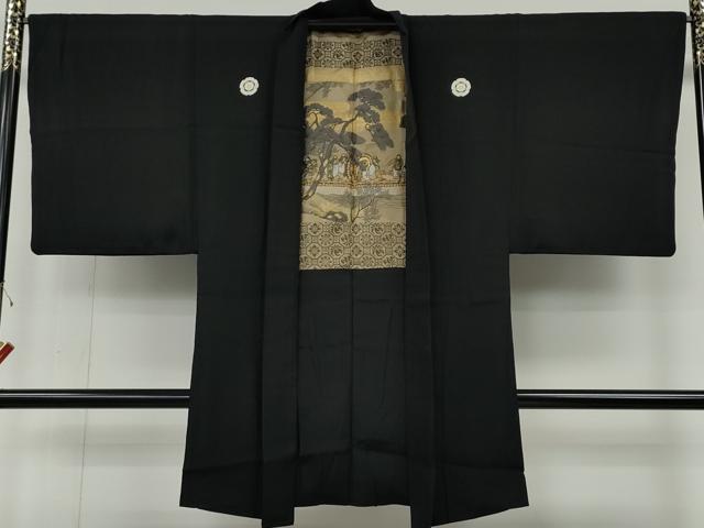 平和屋着物●男性　黒紋付　羽織セット　正絹　逸品　CABF3437ut