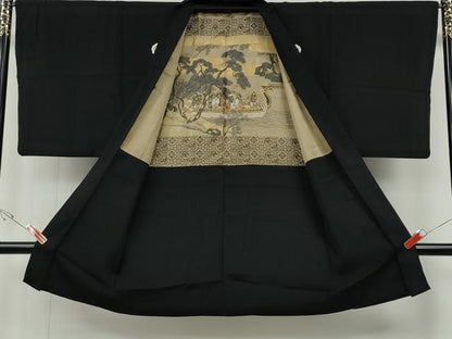 平和屋着物●男性　黒紋付　羽織セット　正絹　逸品　CABF3437ut