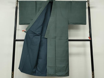 平和屋着物●男性　紬　羽織セット　着物：錆鉄御納戸色　羽織：煤竹色　正絹　逸品　CABF3443ut