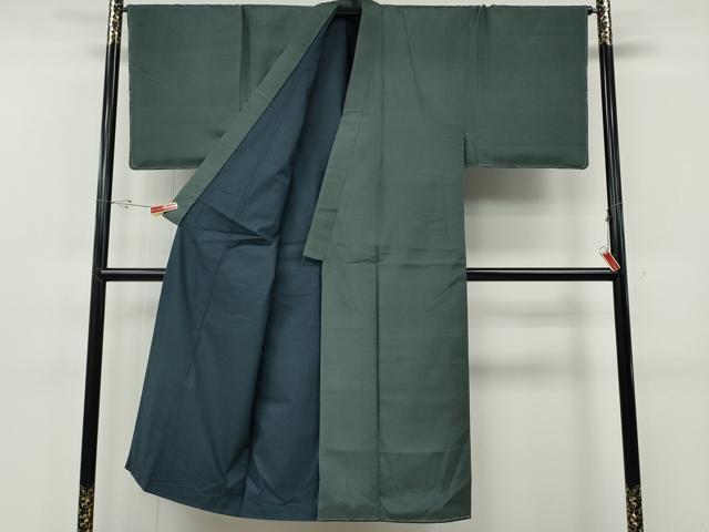 平和屋着物●男性　紬　羽織セット　着物：錆鉄御納戸色　羽織：煤竹色　正絹　逸品　CABF3443ut