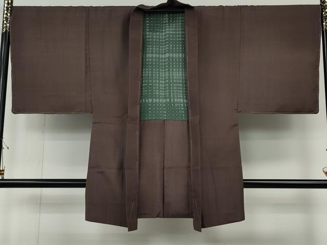 平和屋着物●男性　紬　羽織セット　着物：錆鉄御納戸色　羽織：煤竹色　正絹　逸品　CABF3443ut