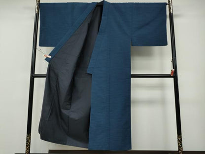 平和屋着物●男性　紬　アンサンブル　青藍色　正絹　逸品　未使用　CABF3445ut