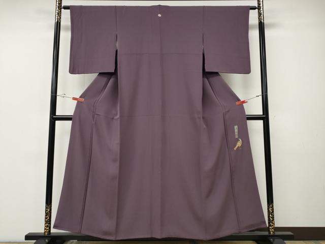 平和屋着物●文化功労者 日本画家　上村淳之　色無地　霞地紋　葡萄鼠色　正絹　逸品　CABF3452ut
