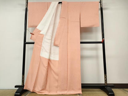 平和屋着物●上質な色無地　南天休み鳥地紋　一斤染色　正絹　逸品　CABF3453ut