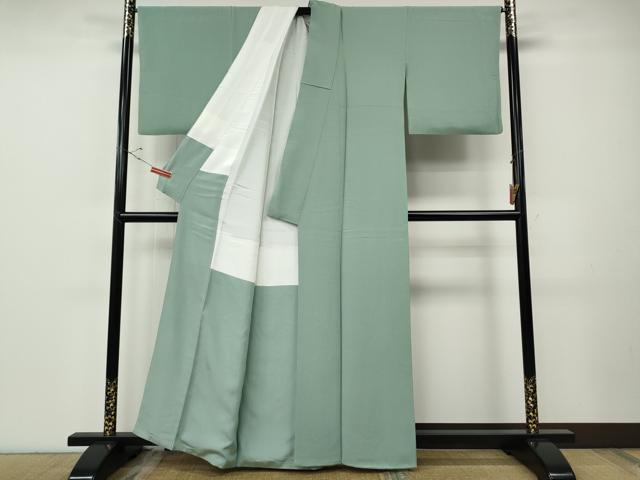 平和屋着物●上質な色無地　霞地紋　錆青磁色　大丸扱い　正絹　逸品　CABF3454ut
