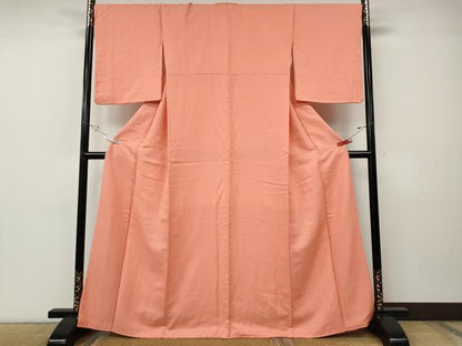 平和屋着物●上質な色無地　吉祥地紋　甚三紅色　正絹　逸品　CABF3455ut