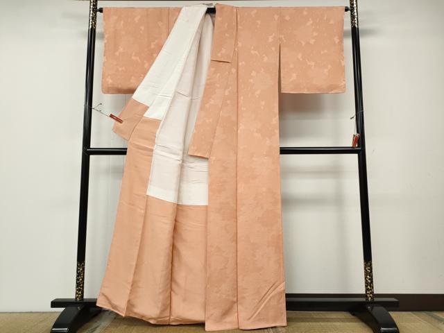 平和屋着物●上質な色無地　舞花地紋　一斤染色　正絹　逸品　CABF3456ut
