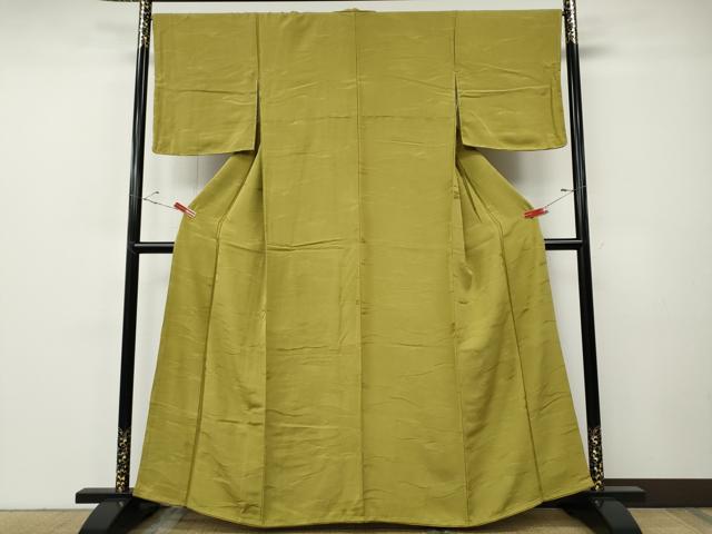 平和屋着物●上質な色無地　吉祥遠山地紋　青朽葉色　正絹　逸品　CABF3457ut