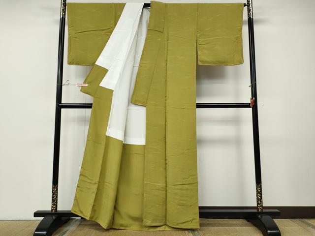 平和屋着物●上質な色無地　吉祥遠山地紋　青朽葉色　正絹　逸品　CABF3457ut