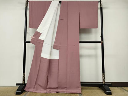 平和屋着物●上質な色無地　石竹色　ロング丈　正絹　逸品　CABF3458ut