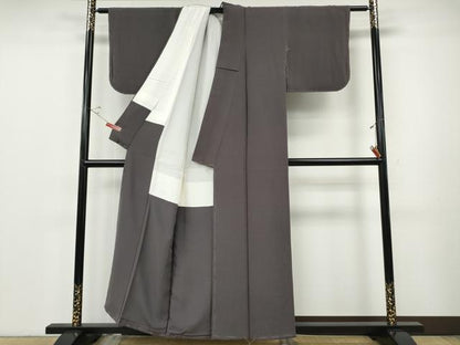 平和屋着物●上質な色無地　紫鼠色　鬼しぼ縮緬　正絹　逸品　CABF3460ut