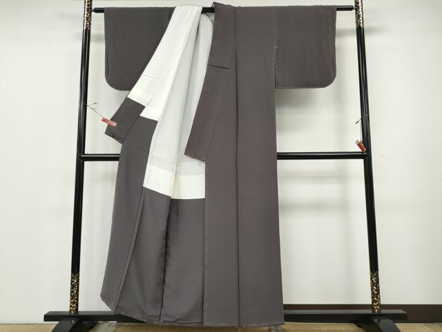 平和屋着物●上質な色無地　紫鼠色　鬼しぼ縮緬　正絹　逸品　CABF3460ut