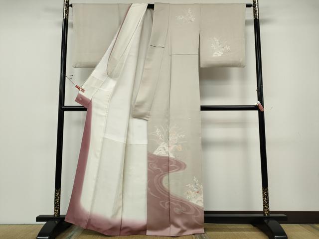 平和屋着物●訪問着　刺繍　流水草花文　三越扱い　正絹　逸品　CABF3461ut