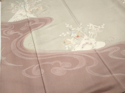 平和屋着物●訪問着　刺繍　流水草花文　三越扱い　正絹　逸品　CABF3461ut