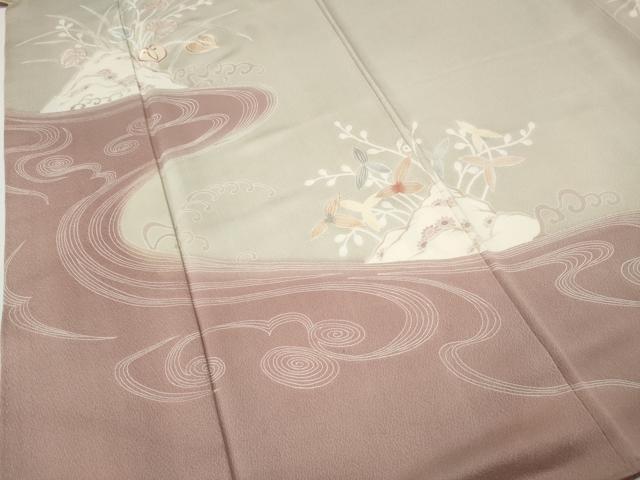 平和屋着物●訪問着　刺繍　流水草花文　三越扱い　正絹　逸品　CABF3461ut